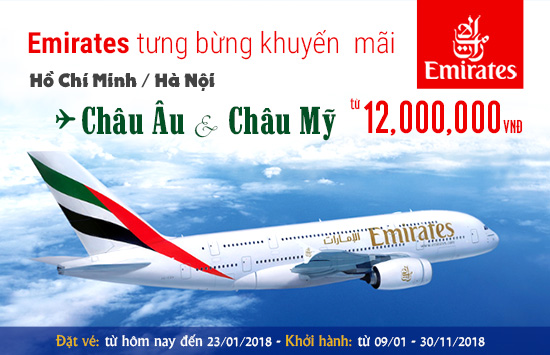 Emirates khuyến mãi: Bay châu Âu & châu Mỹ chỉ từ 12.000.000 VNĐ