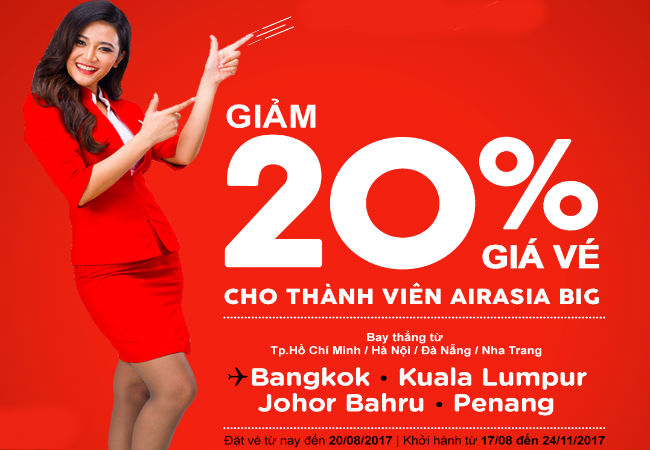Giảm 20% cho thành viên AirAsia BIG