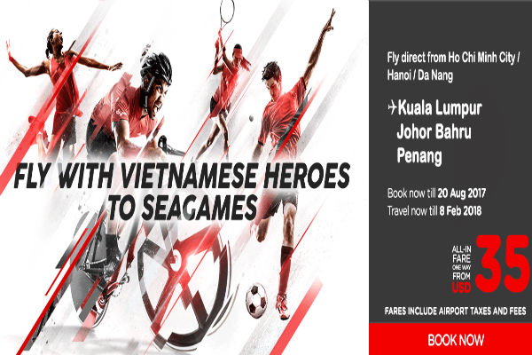 Săn vé rẻ Air Asia tham dự SEA games cùng tuyển Việt Nam